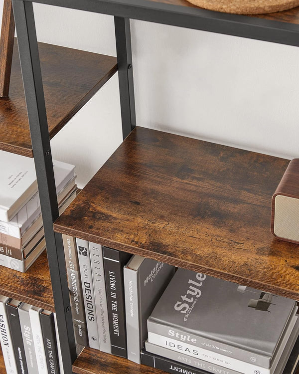 VASAGLE Biblioteca cu suport de depozitare pe 5 etaje, 30x100x170cm, stil industrial, maro rustic si negru