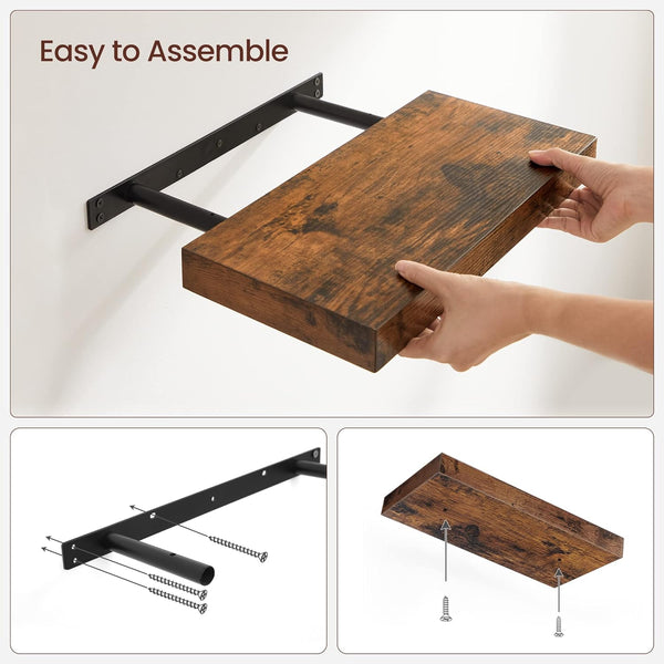VASAGLE Raft de perete suspendat plutitor, MDF, sistem montare inclus, 60x20x4cm, vintage maro