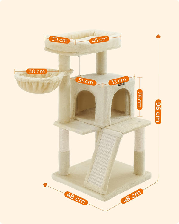 FEANDREA Ansamblu de joaca pisici, tip copac, 2 culcusuri, ascunzatoare, 48x48x96 cm, bej