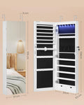 SONGMICS Dulap de bijuterii cu oglinda, montare pe perete, lumini LED, 37x10x120cm, alb