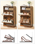 VASAGLE Dulap pantofi cu 2 usi flip, separator reglabil si detasabil, pentru 8-12 perechi, 24x60x102cm, maro rustic