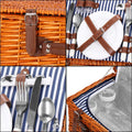 Cos de picnic echipat pentru 4 persoane Deluxe, din rachita, cu vesela si tacamuri, frigorific