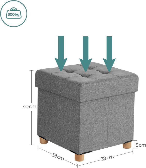 SONGMICS Taburet pliabil cu sezut moale, spatiu de depozitare, maxim 300kg, 38x38x40cm, gri