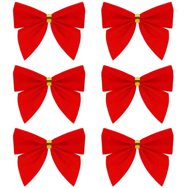 Set 6 ornamente pentru bradul de Craciun, fundita, 8cm, rosu