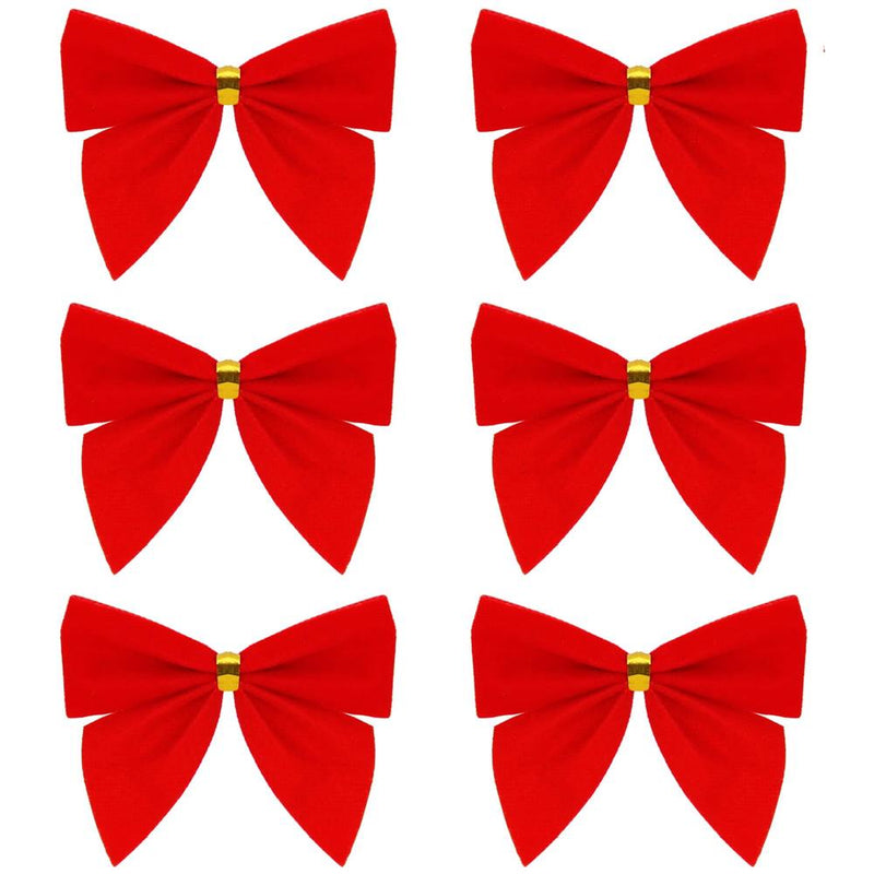 Set 6 ornamente pentru bradul de Craciun, fundita, 8cm, rosu