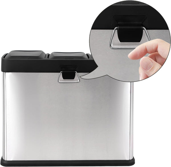 SONGMICS Cos de gunoi din inox cu 3 compartimente colectare selectiva, cu galeti interioare, 3x15litri, argintiu si negru