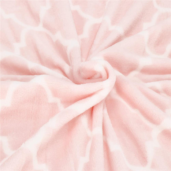 Patura pufoasa pentru 2 persoane, 200x220cm, cu model trifoi marocan, roz