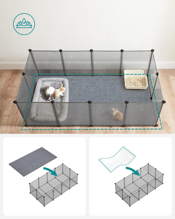 SONGMICS Tarc pentru animale de companie, din plastic, DIY, configurabil, 143x73x46cm, gri