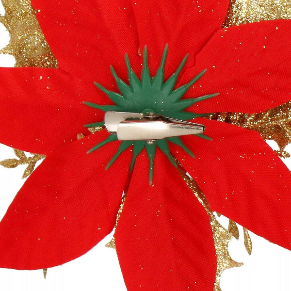 Set 10 ornamente pentru bradul de Craciun, stea Poinsettia, 14cm, rosu auriu