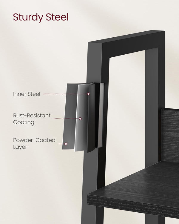 VASAGLE Biblioteca tip scara, cadru otel cu 5 polite, stil industrial, 80x30x170 cm, negru