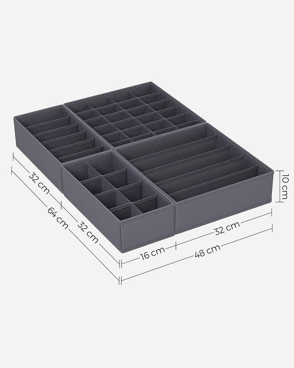 SONGMICS Organizatoare dulap sau sertar, set 8 cutii de depozitare a lenjeriei de corp, pliabile, 64x48x10cm, gri