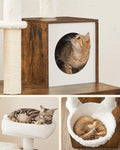 FEANDREA Mobilier 2 in 1 pentru pentru pisici cu cusca, ascunzatoare si loc de joaca, 58x50x140cm, maro vintage