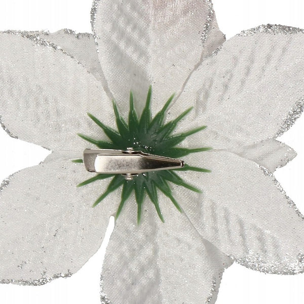 Set 10 ornamente pentru bradul de Craciun, stea Poinsettia, 13cm, gri argintiu