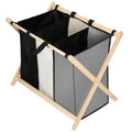 Cos de rufe cu 3 compartimente, cadru din lemn, 67x42x57 cm, 105 litri
