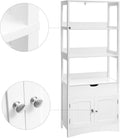 VASAGLE Dulap inalt baie cu 3 rafturi, 1 sertar si 1 dulap, din MDF, 60x33x154 cm, alb