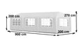 Pavilion de gradina 300x900 cm, 8 pereti detasabili cu ferestre si usa, structura metalica, PE impermeabil, alb