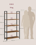 VASAGLE Biblioteca tip scara 80x30x153 cm, 5 rafturi deschise, stil industrial, maro rustic