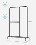 SONGMICS Stativ haine metalic 105x50x195 cm, cu bara ajustabila si 3 niveluri de depozitare, otel, negru