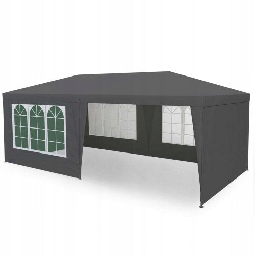Cort de gradina 300x600 cm, 6 pereti detasabili cu ferestre si usa, structura metalica, PE impermeabil, gri