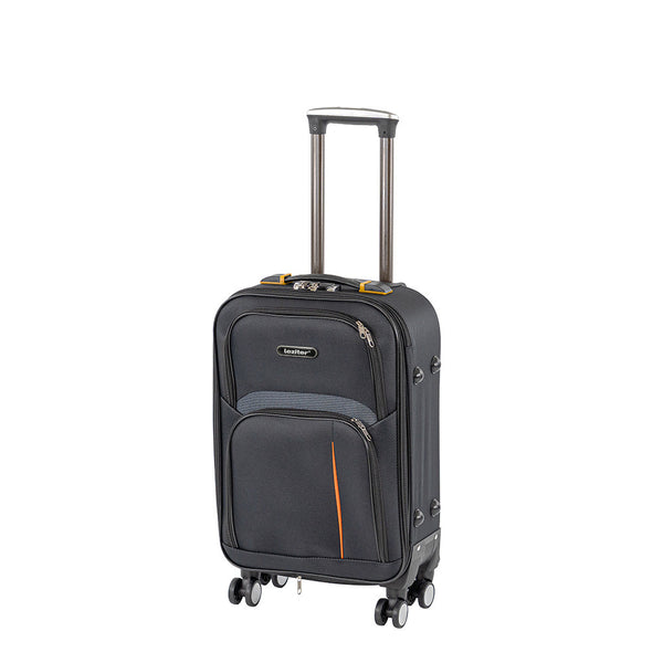 Leziter Valiză de cabină TraveLux Light din piele, cu roți moi detașabile, 55x40x20 cm, negru
