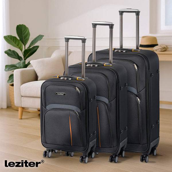 Leziter Valiză de cabină TraveLux Light din piele, cu roți moi detașabile, 55x40x20 cm, negru