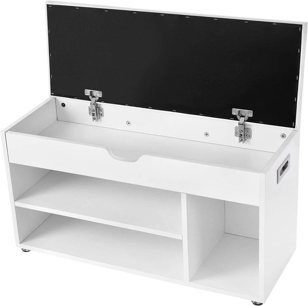 VASAGLE Pantofar cu banca, capitonata, 3 compartimente, sarcina 150 kg, 30x80x44cm, modern, alb