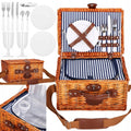 Cos de picnic echipat pentru 2 persoane Deluxe, din rachita, cu vesela si tacamuri, frigorific