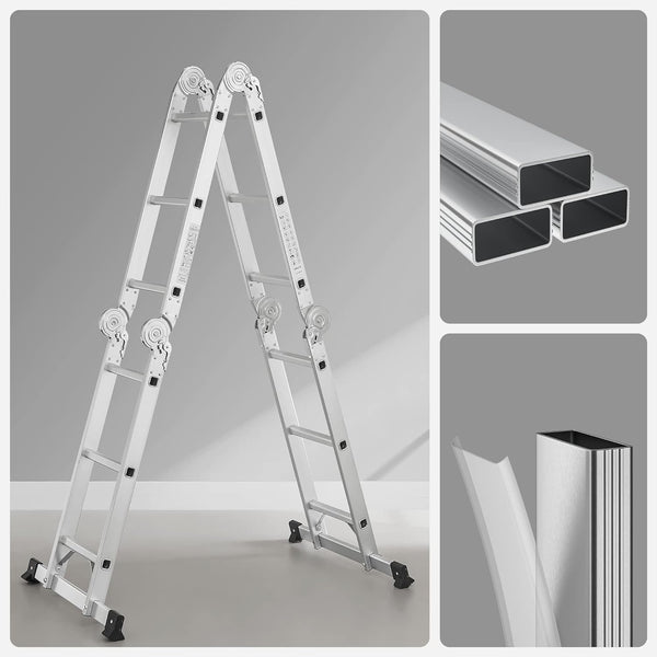 SONGMICS Scara multifunctionala din aluminiu, cu 2 placi tip platforma, 12 trepte, sarcina 150 kg, gri
