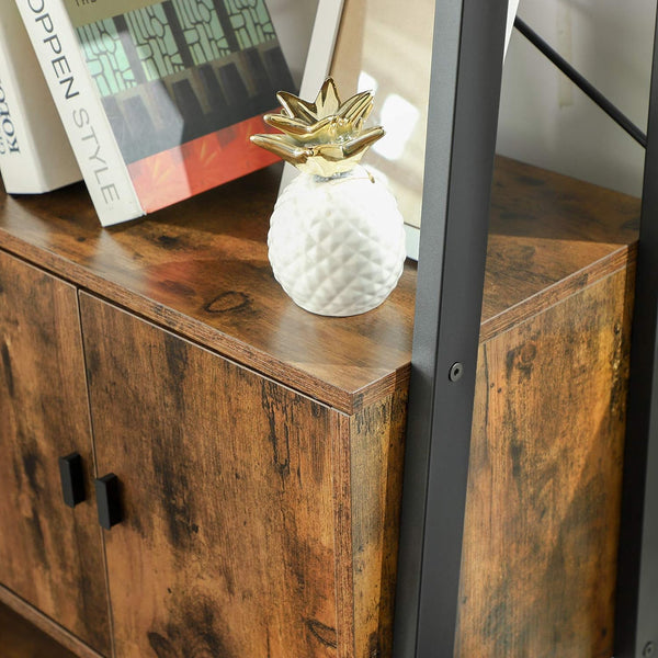VASAGLE Biblioteca tip scara, cu dulap si 4 rafturi din MDF, stil industrial, 34x56x172cm, maro rustic si negru