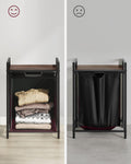 VASAGLE Cos de rufe, sac de rufe detasabil, raft, cadru metalic, 65L, 50x33x72 cm, maro rustic si negru