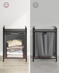 VASAGLE Cos de rufe, sac de rufe detasabil, raft, cadru metalic, 65L, 50x33x72 cm, negru si gri