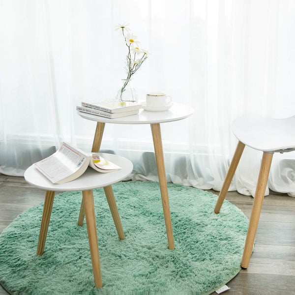 VASAGLE Masa de cafea, set de 2 bucati, picioare din lemn si blat MDF, design minimalist scandinav, 45x50cm si 35x35cm, alb