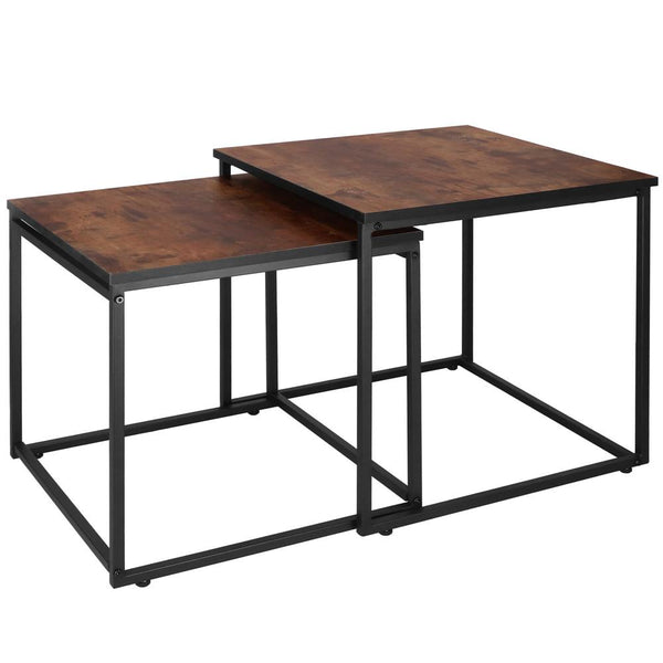 Set 2 mese pentru cafea, cadru otel, stil industrial, 50x50x52 cm si 45x45x47 cm, maro