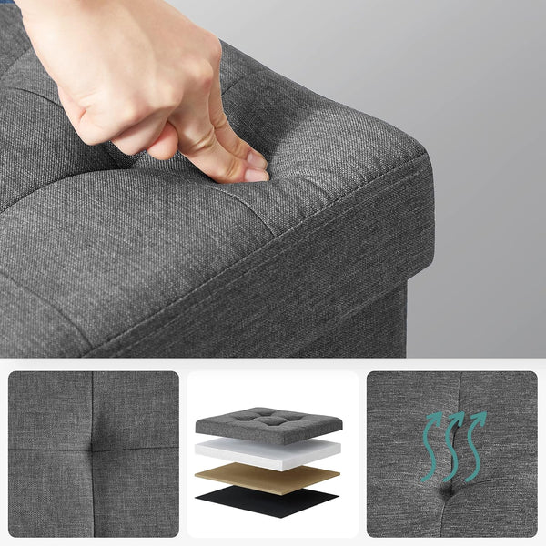 SONGMICS Taburet cu sezut moale, spatiu de depozitare, maxim 300kg, 38x38x38cm, gri inchis