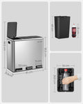 SONGMICS Cos de gunoi din inox cu 3 compartimente colectare selectiva, cu galeti interioare, 3x18litri, argintiu si negru