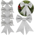 Set 4 ornamente pentru bradul de Craciun, fundita, 13cm, argintiu
