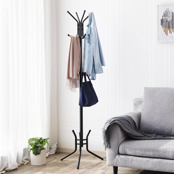 VASAGLE Cuier pentru haine, din otel, tip pom, cu 12 carlige, 176cm, negru