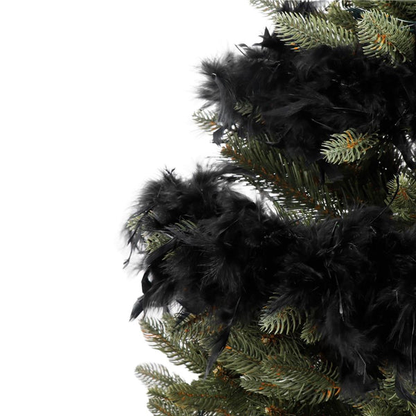 Ghirlanda pentru decor sau bradul de Craciun, model puf si pene, negru, 180cm