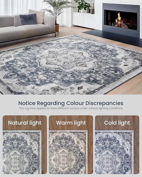 SONGMICS Covor decorativ antiderapant, stil vintage, lavabil la masina, 120×170 cm, gri