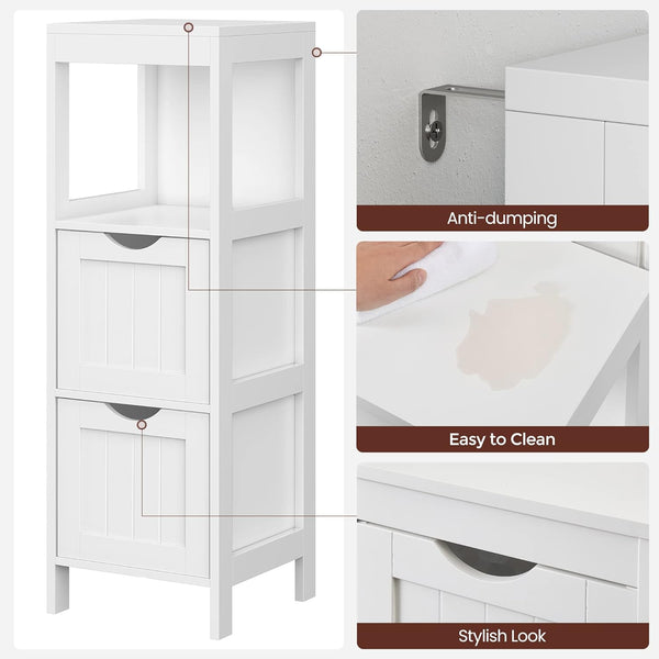 VASAGLE Dulap de podea pentru baie, multifunctional, 2 sertare, 30x30x89cm, alb