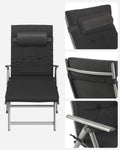 SONGMICS Sezlong pliabil, cu saltea groasa si tetiera, spatar reglabil, maxim 150kg, 183x60x39cm, negru