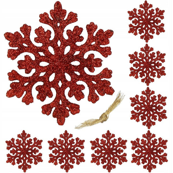 Decoratiune brad fulg de zapada, set 8 bucati, 8cm, rosu