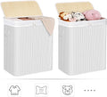SONGMICS Cos de rufe din bambus cu capac, 2 compartimente, sac detasabil, volum 100L, 52x32x62cm, alb