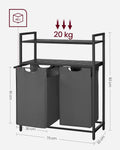 VASAGLE Cos de rufe, cu 2 saci detasabili, 2 rafturi, capacitate de 46L per sac, 73x33x92cm , negru si gri