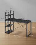 VASAGLE Birou cu raft lateral, montare stanga sau dreapta, industrial, 60x132x119 cm, negru