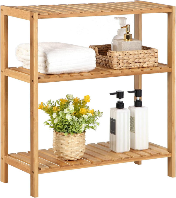 SONGMICS Raft de depozitare din bambus, cu 3 niveluri, 60x26x66 cm, maro