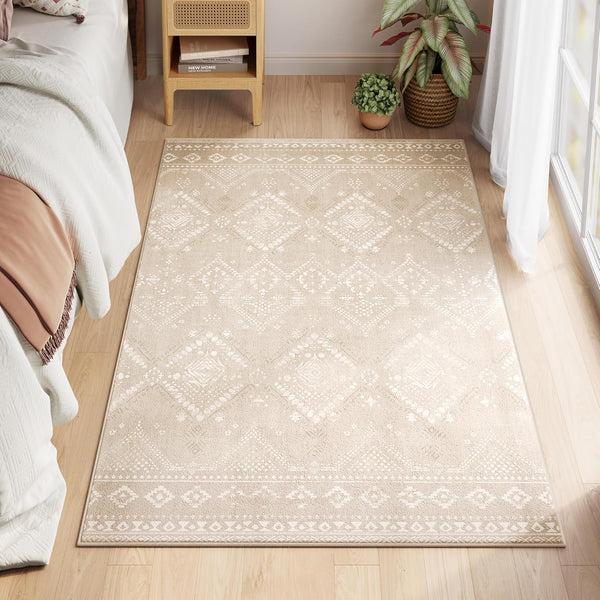 SONGMICS Covor decorativ antiderapant, stil boho, lavabil la masina, 80×150 cm, bej cappuccino