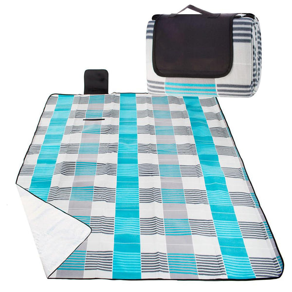 Patura pentru picnic sau plaja, cu folie izolatoare si maner, 200x300cm, albastru gri
