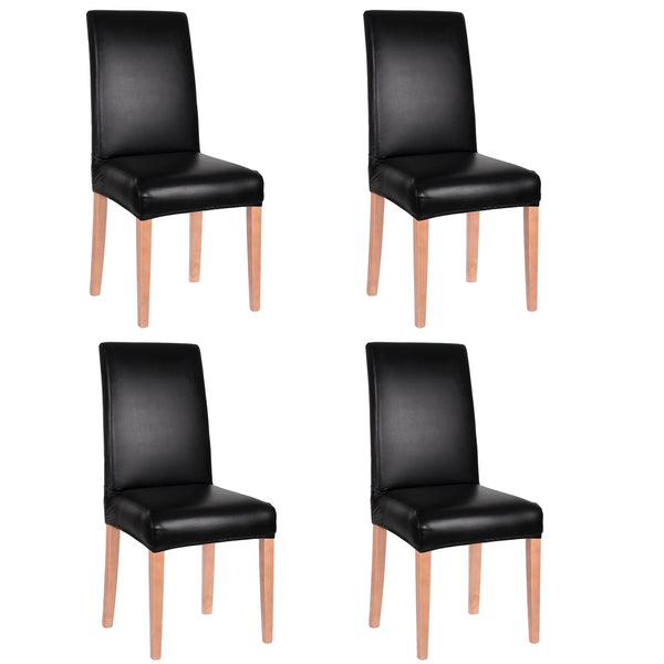 Set 4 huse universale pentru scaun, marime universala, poliester si spandex, 45 x 60 cm, imiatie piele negru