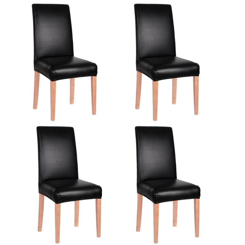 Set 4 huse universale pentru scaun, marime universala, poliester si spandex, 45 x 60 cm, imiatie piele negru